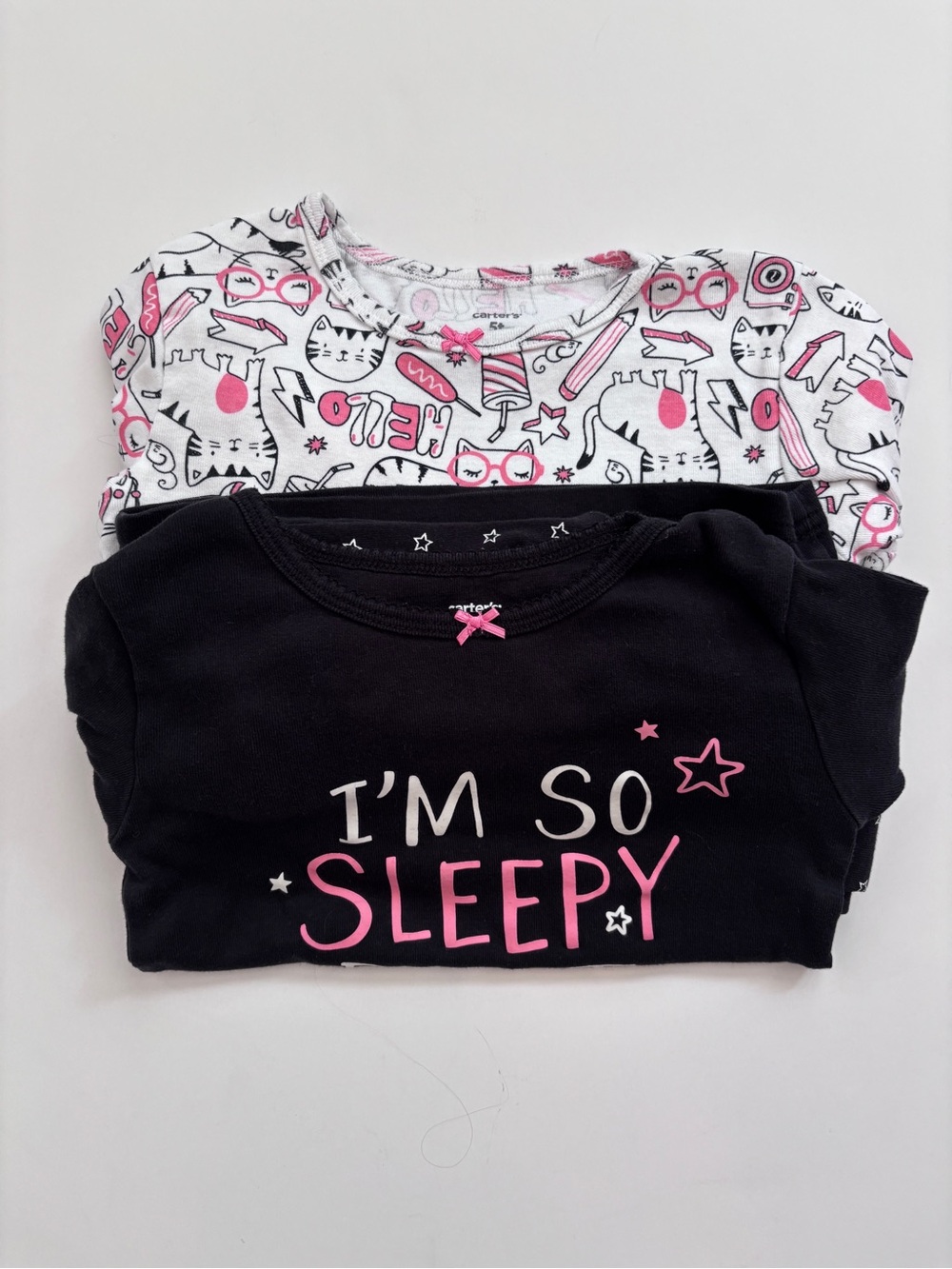 Carter's Girls Black & White & Pink 2-Pack Pajama Sets, Cat Themed